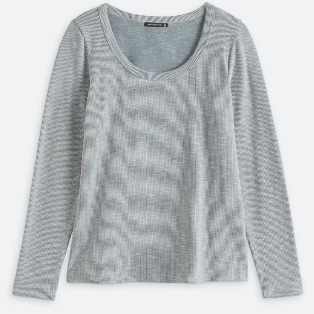 Staccato Ribbed Scoop Neck Long Sleeve Knit Top - Green - Petite Small - Picture 4 of 11